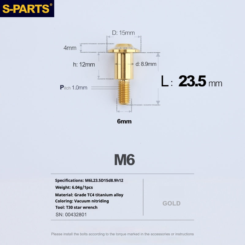 SPARTS A3 Umbrella Head Step Series M6 Golden Titanium Screws Motorcycle Auto