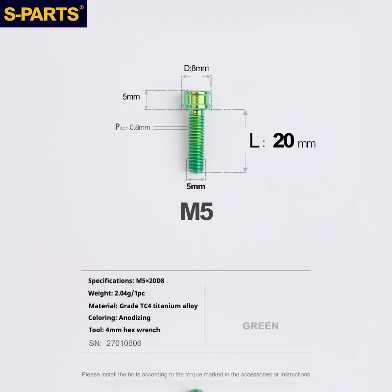 S-PARTS M5x10-35mm Titanium Alloy Screw Cylindrical Head Ultra Light