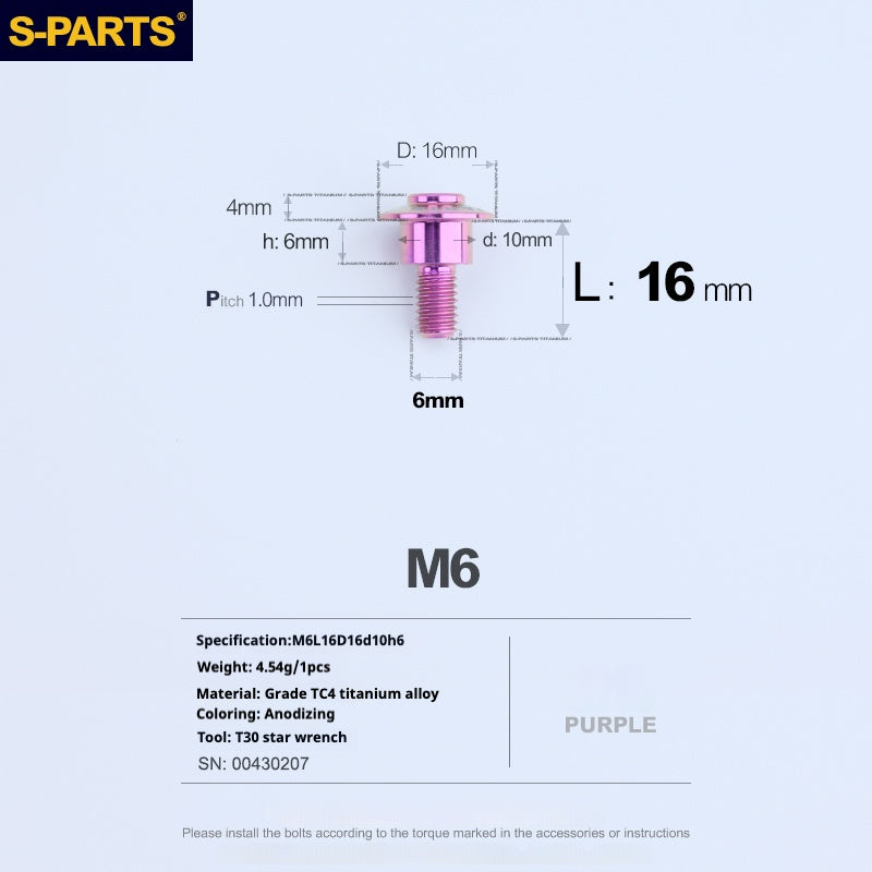 SPARTS A3 Umbrella Head Step Series M6 Purple Titanium Screws Motorcycle Auto