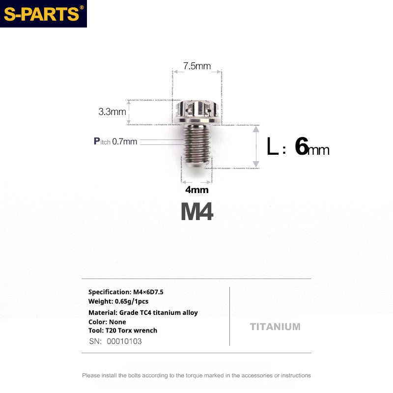 S-PARTS A3 Gold M4 Titanium Alloy Standard Parts Electric Vehicle Motorcycle Car Screw Bolt