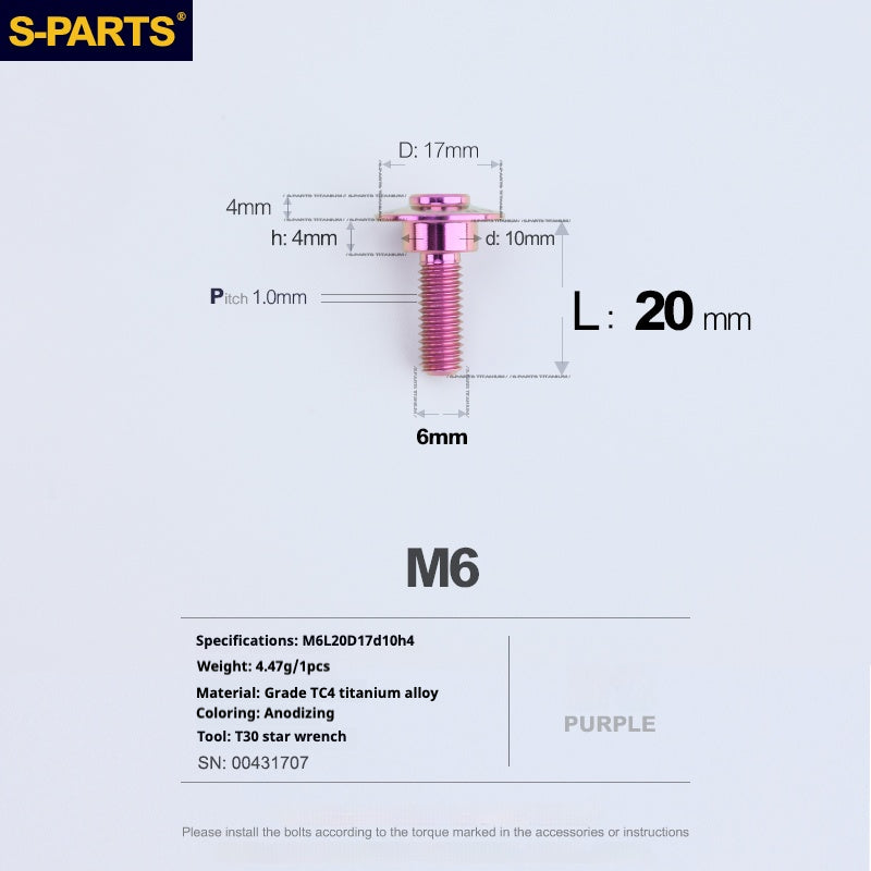 SPARTS A3 Umbrella Head Step Series M6 Purple Titanium Screws Motorcycle Auto