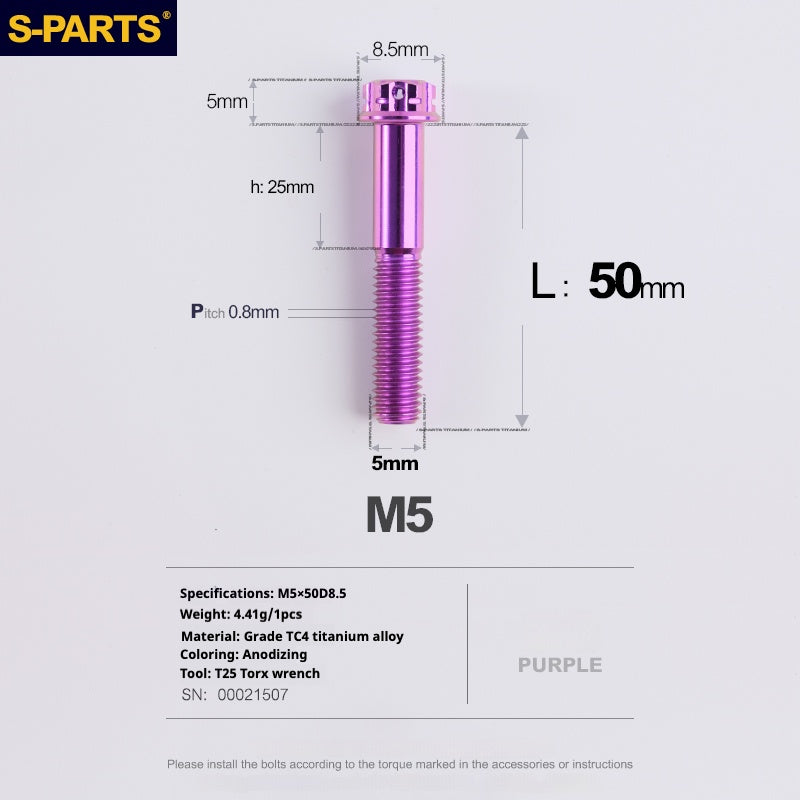 SPARTS Purple A3 Series M5 L06-110mm Titanium Screws Motorcycle Auto