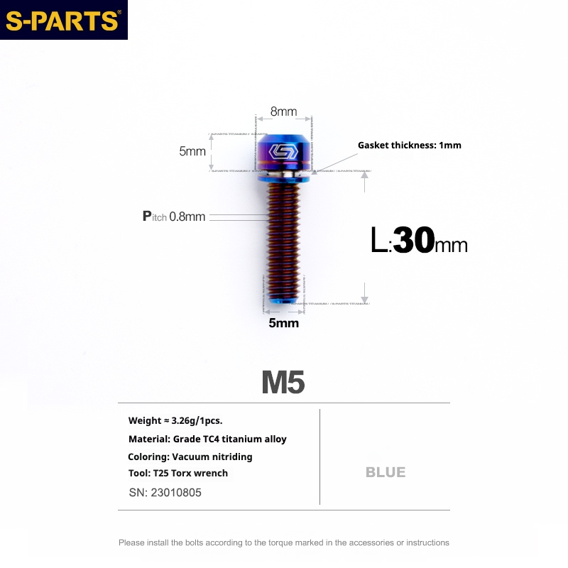 SPARTS A2 Series M5 L10-40mm Titanium Screws