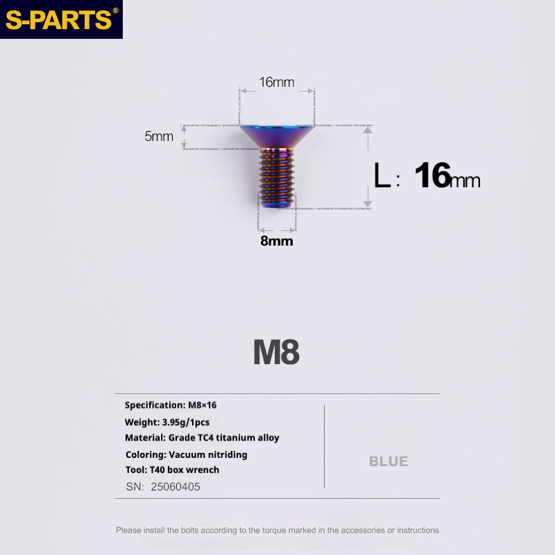 SPARTS Countersunk head series M8 L16-50mm Titanium screws