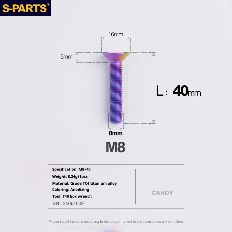 SPARTS Countersunk head series M8 L16-50mm Titanium screws