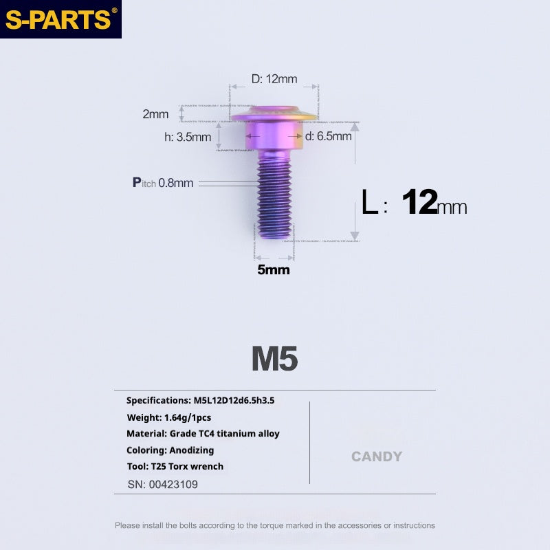 SPARTS A3 Umbrella Head Step Series M5 Candy Color Titanium Screws Motorcycle Auto