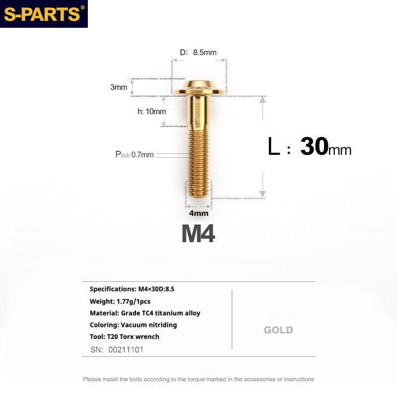 SPARTS A3 Umbrella Head Series M4 L06-35mm D8.5 Titanium Screws Motorcycle Car