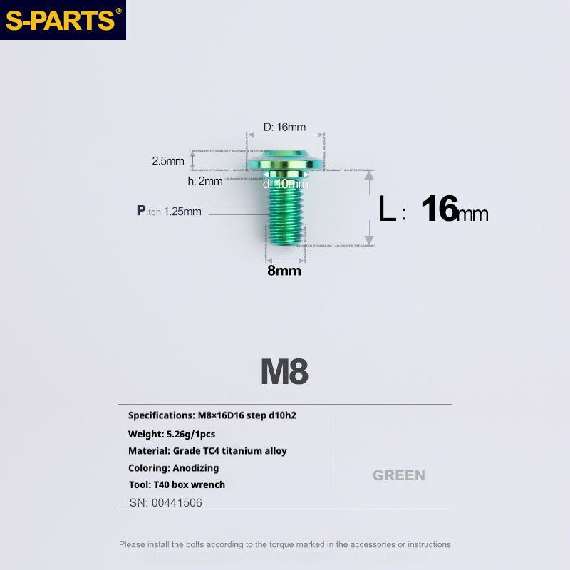 SPARTS A3 Umbrella Head Step Series M8 Green Titanium Screws Motorcycle Auto