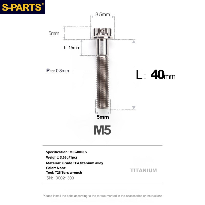 SPARTS Titanium Color A3 Series M5 L06-95mm Titanium Screws Motorcycle Auto