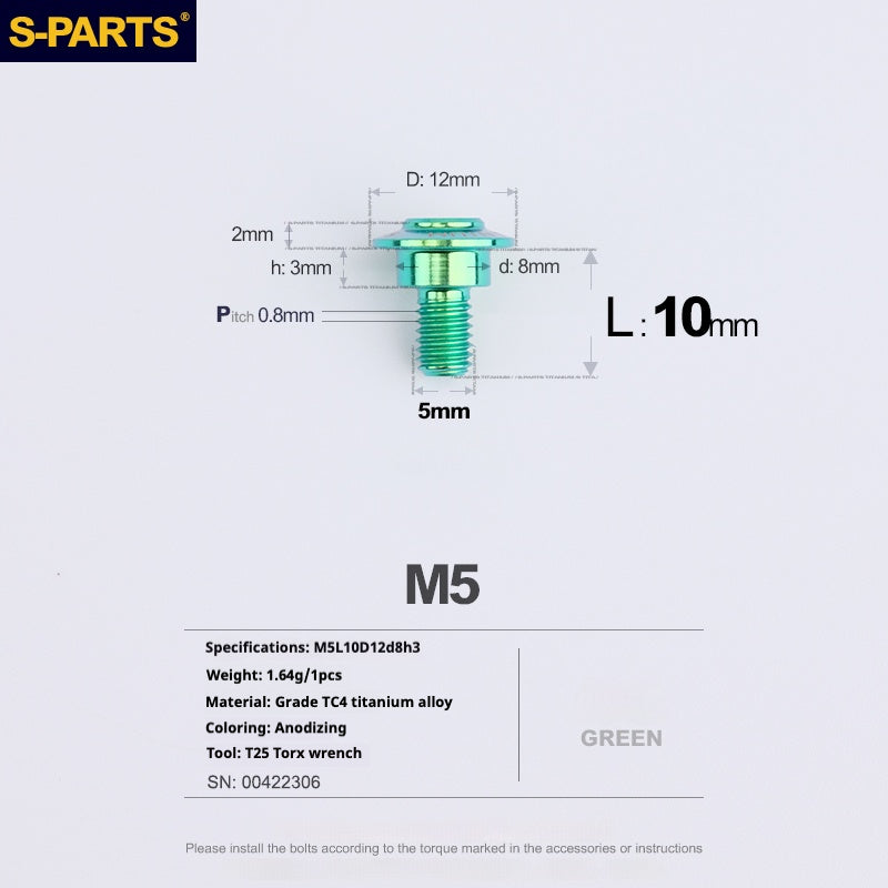 SPARTS A3 Umbrella Head Step Series M5 Green Titanium Screws Motorcycle Auto