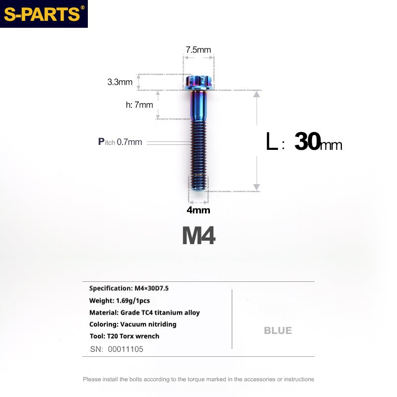 S-PARTS A3 Gold M4 Titanium Alloy Standard Parts Electric Vehicle Motorcycle Car Screw Bolt