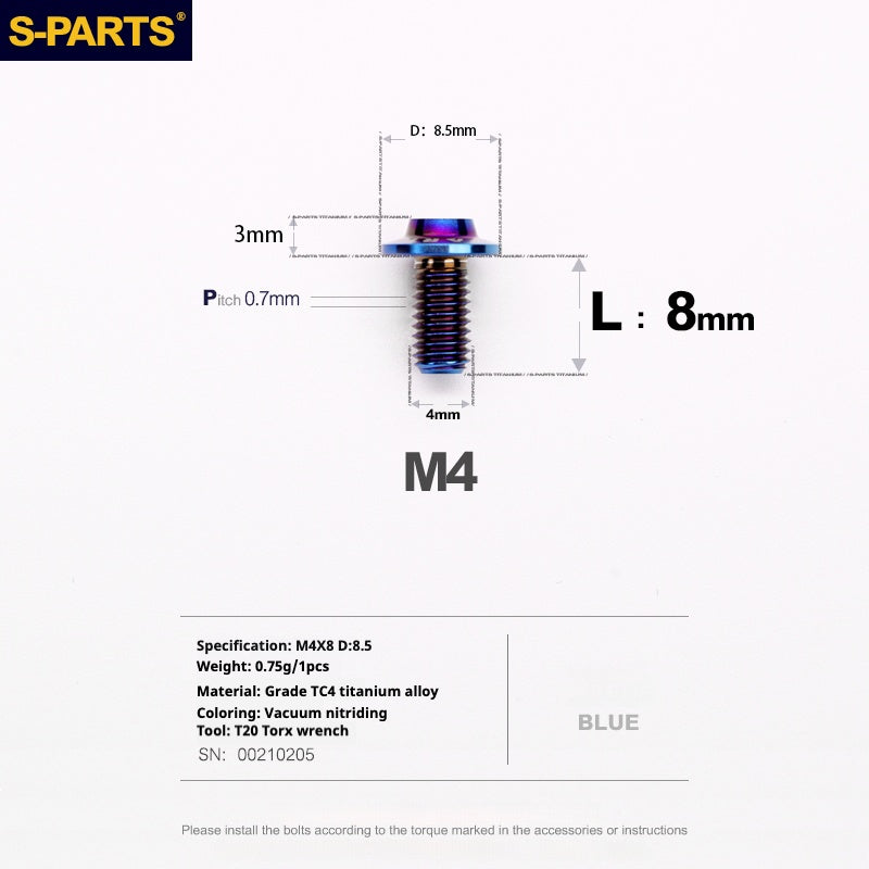 SPARTS A3 Umbrella Head Series M4 L06-35mm D8.5 Titanium Screws Motorcycle Car