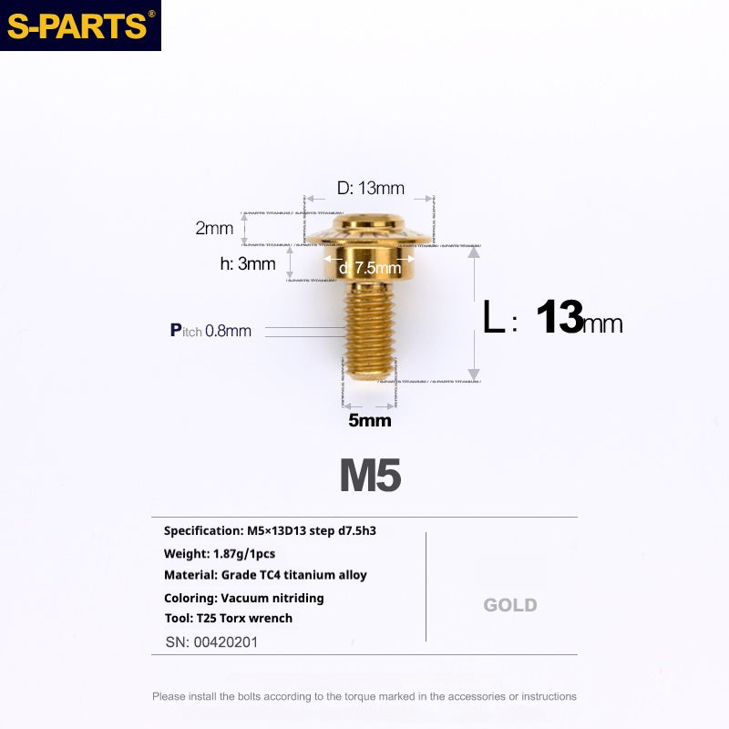 SPARTS A3 Umbrella Head Step Series M5 Gold Titanium Screws Motorcycle Auto