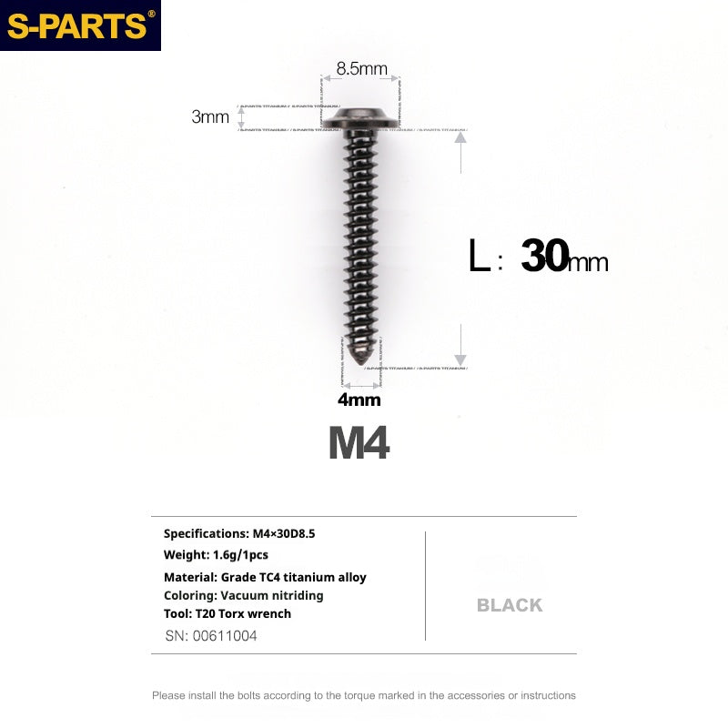 SPARTS A3 Umbrella Head Self-Tapping Wire Series M4 L12-30mm D8.5 Titanium Screws