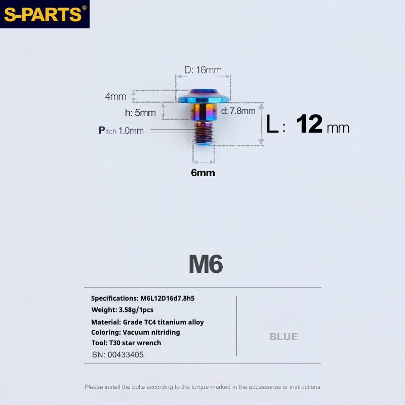 SPARTS A3 Umbrella Head Step Series M6 Blue Titanium Screws Motorcycle Auto