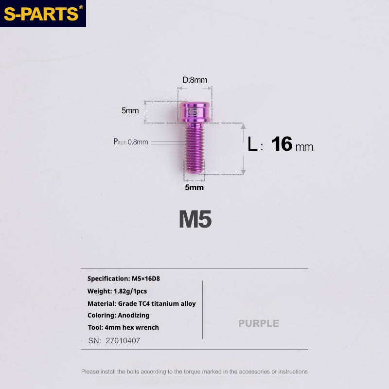 S-PARTS M5x10-35mm Titanium Alloy Screw Cylindrical Head Ultra Light