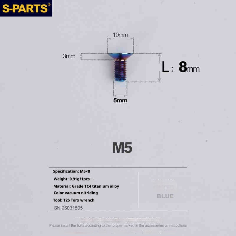 Tornillos de titanio de cabeza avellanada serie M5 L06-55 mm de SPARTS