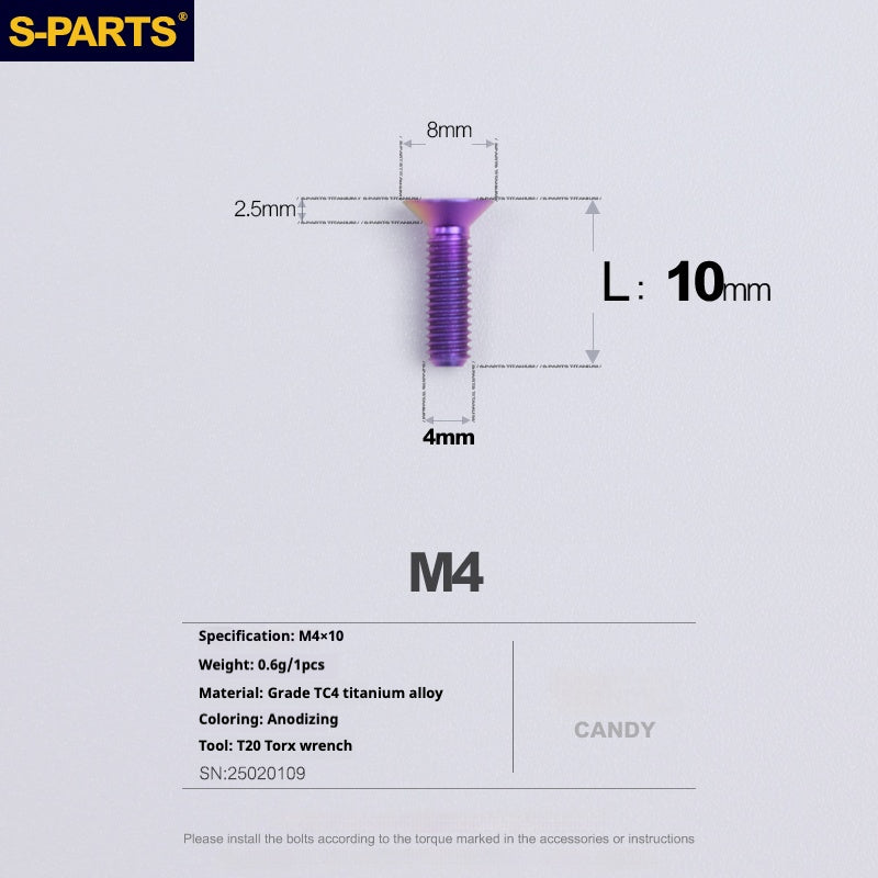 SPARTS Countersunk Head Series M4 L08-45mm Titanium Screws