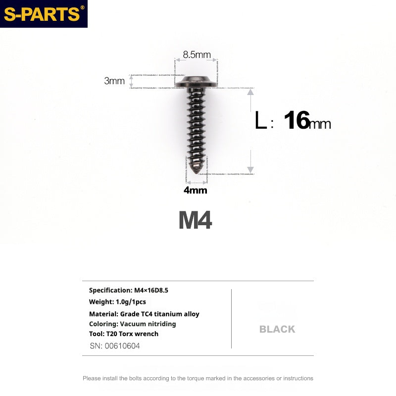 SPARTS A3 Umbrella Head Self-Tapping Wire Series M4 L12-30mm D8.5 Titanium Screws