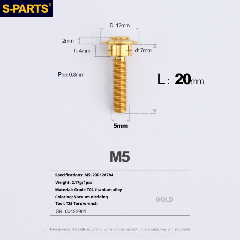 Tornillos de titanio dorados M5 para cabezal de paraguas SPARTS A3 Serie M5 para motocicletas y automóviles