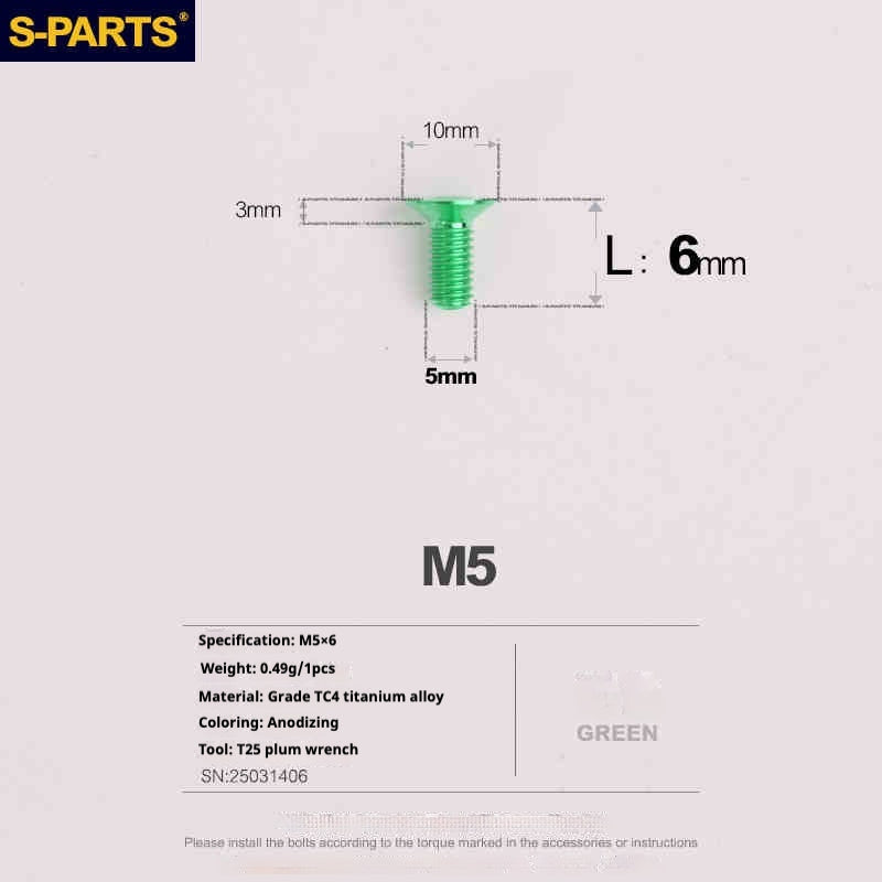 Tornillos de titanio de cabeza avellanada serie M5 L06-55 mm de SPARTS