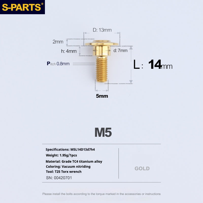 SPARTS A3 Umbrella Head Step Series M5 Gold Titanium Screws Motorcycle Auto