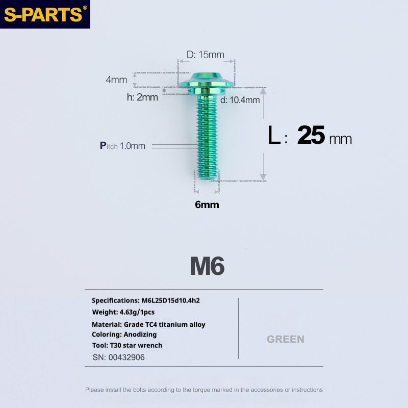 SPARTS A3 Umbrella Head Step Series M6 Green Titanium Screws Motorcycle Auto