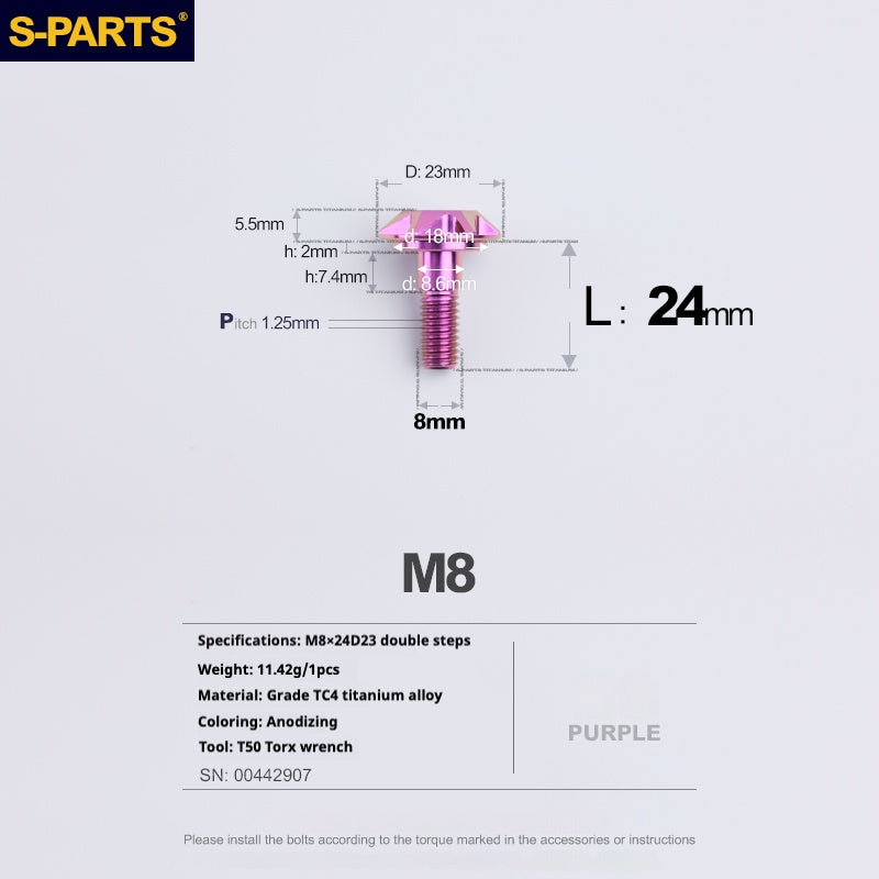 SPARTS A3 Umbrella Head Step Series M8 Purple Titanium Screws Motorcycle Auto