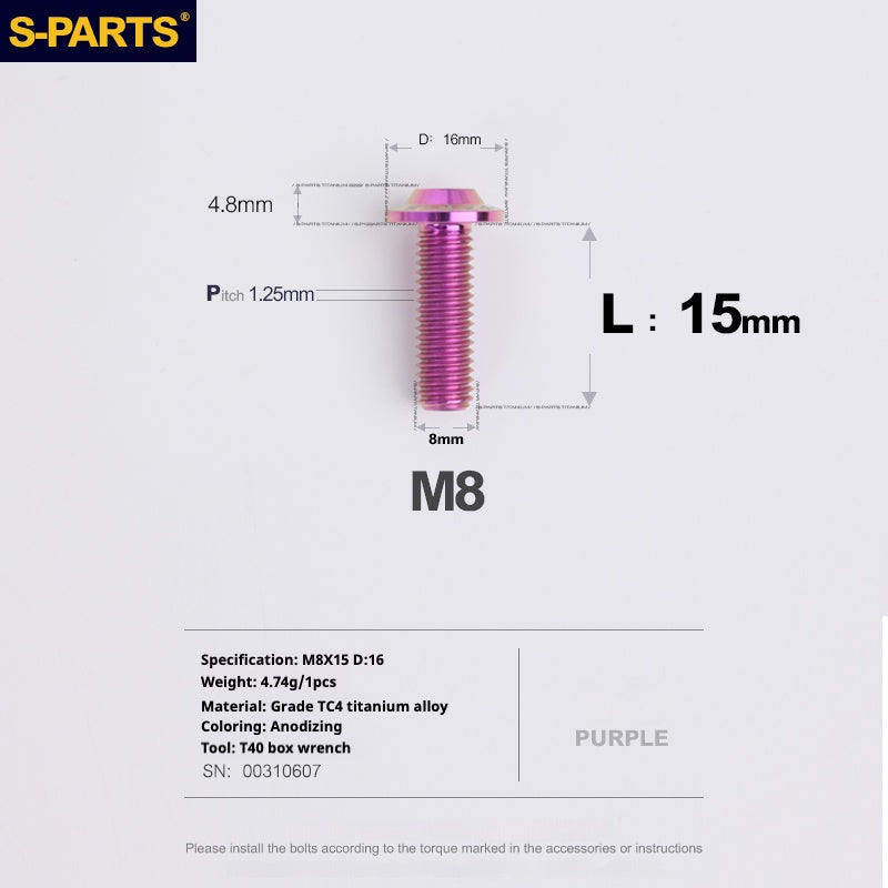 SPARTS A3 Umbrella Head Series M8 L15-50mm D16 Titanium Screws Motorcycle Automotive