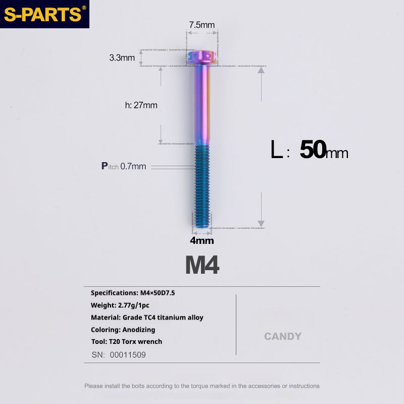 S-PARTS A3 Gold M4 Titanium Alloy Standard Parts Electric Vehicle Motorcycle Car Screw Bolt