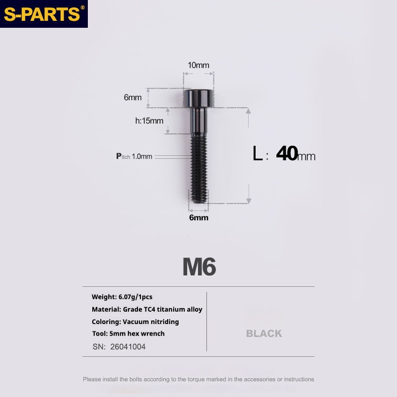 S-PARTS M6x30/40/35/50/60/70 Headset Cover Disc Brake Caliper Titanium Alloy Stem Head Screw