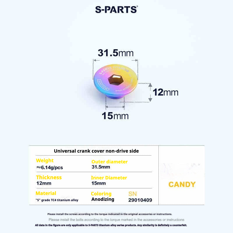 Tornillos de titanio S-PARTS para adaptarse a las cubiertas de cigüeñal de titanio SRM PM9 para los lados de transmisión y no transmisión.