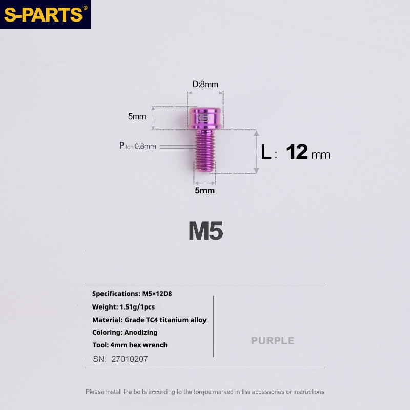 S-PARTS M5x10-35mm Titanium Alloy Screw Cylindrical Head Ultra Light