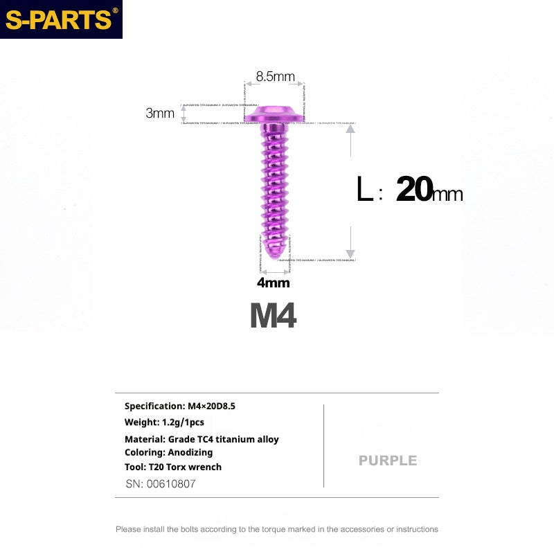 SPARTS A3 Umbrella Head Self-Tapping Wire Series M4 L12-30mm D8.5 Titanium Screws