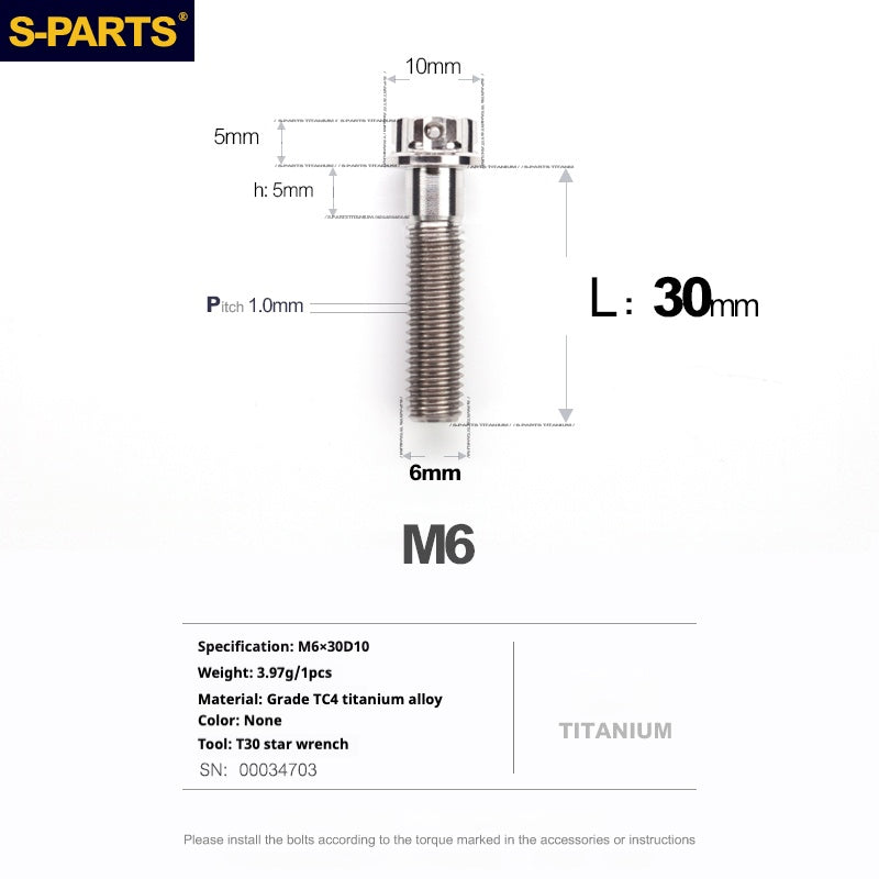 SPARTS A3 Series M6 L08-120mm Titanium Color Titanium Screws Motorcycle Auto