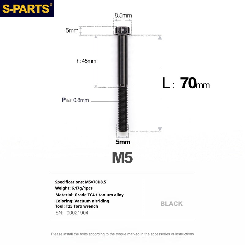 SPARTS Black A3 Series M5 L06-95mm Titanium Screws Motorcycle Auto