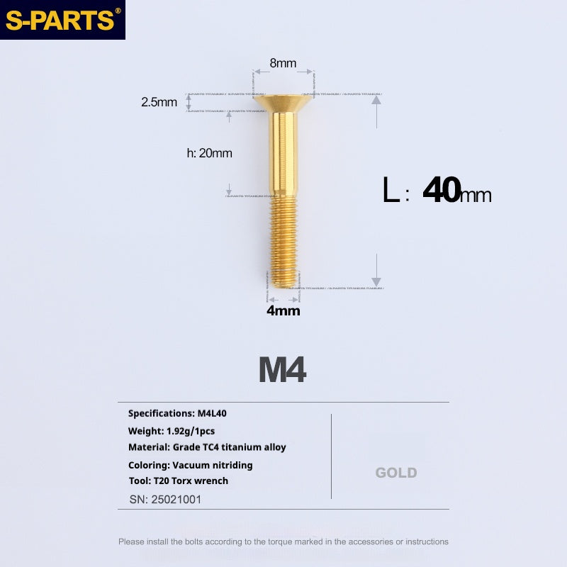 SPARTS Countersunk Head Series M4 L08-45mm Titanium Screws