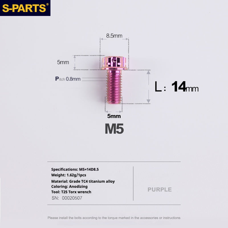 SPARTS Purple A3 Series M5 L06-110mm Titanium Screws Motorcycle Auto