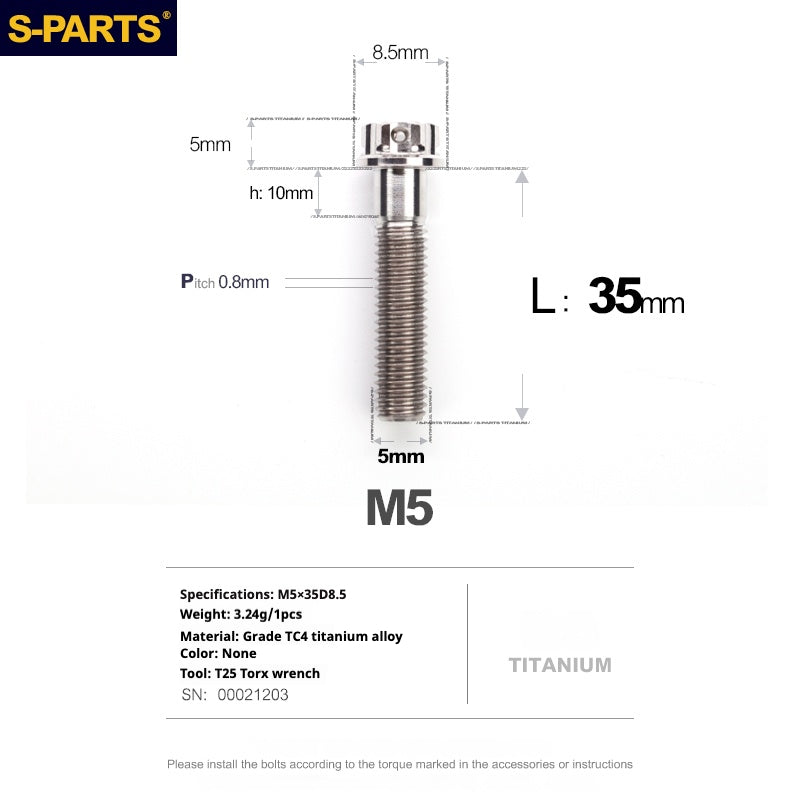 SPARTS Titanium Color A3 Series M5 L06-95mm Titanium Screws Motorcycle Auto