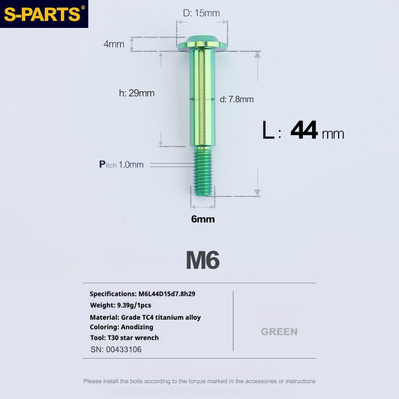 SPARTS A3 Umbrella Head Step Series M6 Green Titanium Screws Motorcycle Auto