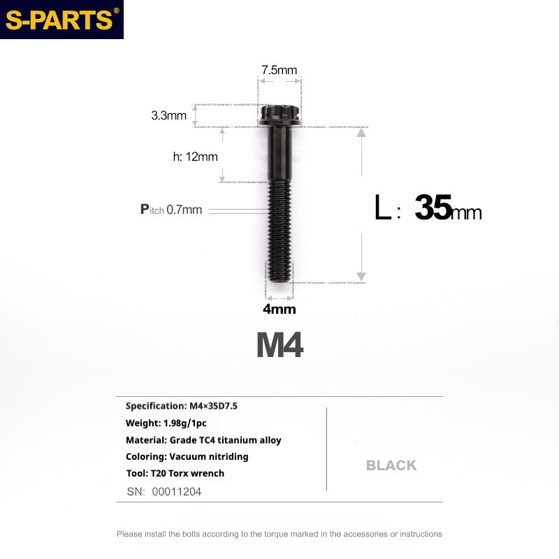 S-PARTS A3 Gold M4 Titanium Alloy Standard Parts Electric Vehicle Motorcycle Car Screw Bolt