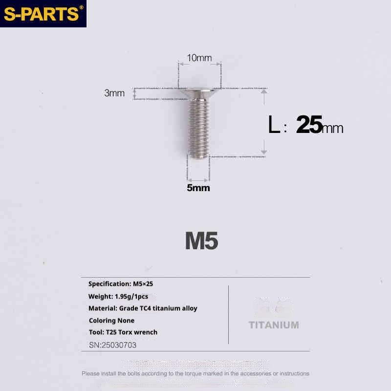 SPARTS Countersunk Head Series M5 L06-55mm Titanium Screws