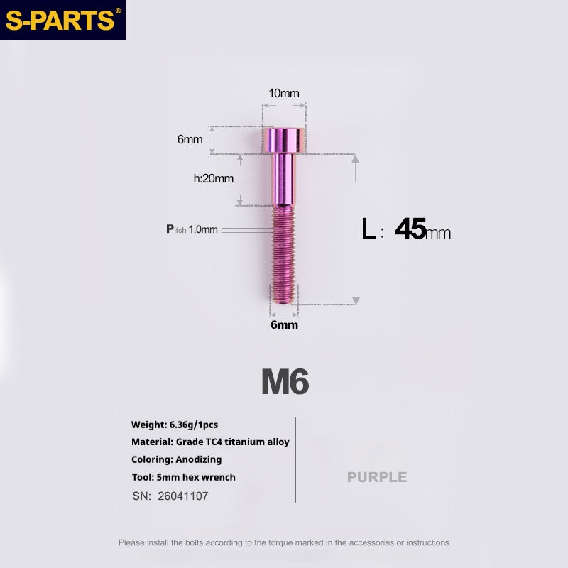 S-PARTS M6x30/40/35/50/60/70 Headset Cover Disc Brake Caliper Titanium Alloy Stem Head Screw