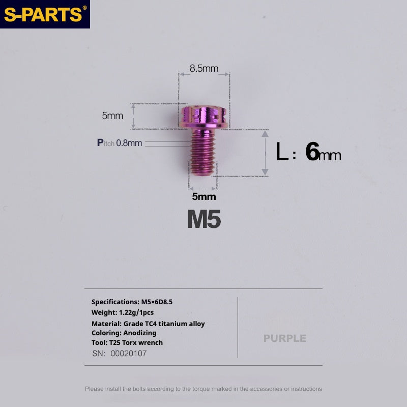 SPARTS Purple A3 Series M5 L06-110mm Titanium Screws Motorcycle Auto