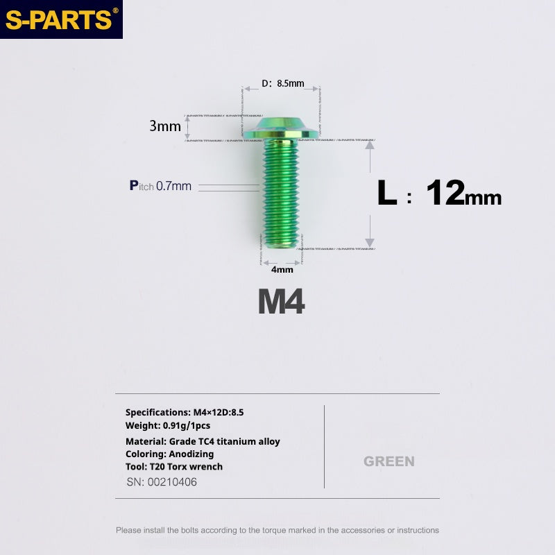 SPARTS A3 Umbrella Head Series M4 L06-35mm D8.5 Titanium Screws Motorcycle Car