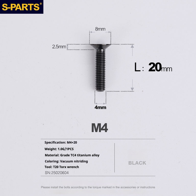 SPARTS Countersunk Head Series M4 L08-45mm Titanium Screws