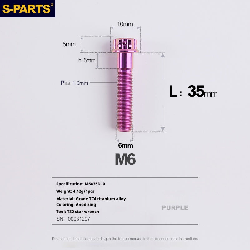 SPARTS A3 Series M6 L08-120mm Purple Titanium Screws Motorcycle Auto