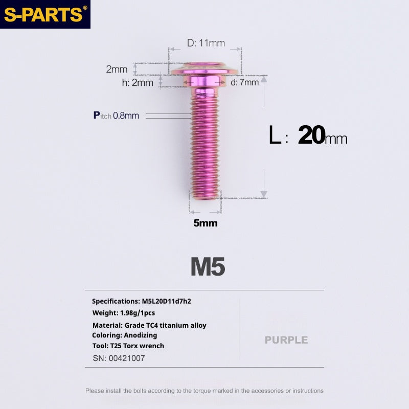 SPARTS A3 Umbrella Head Step Series M5 Purple Titanium Screws Motorcycle Auto