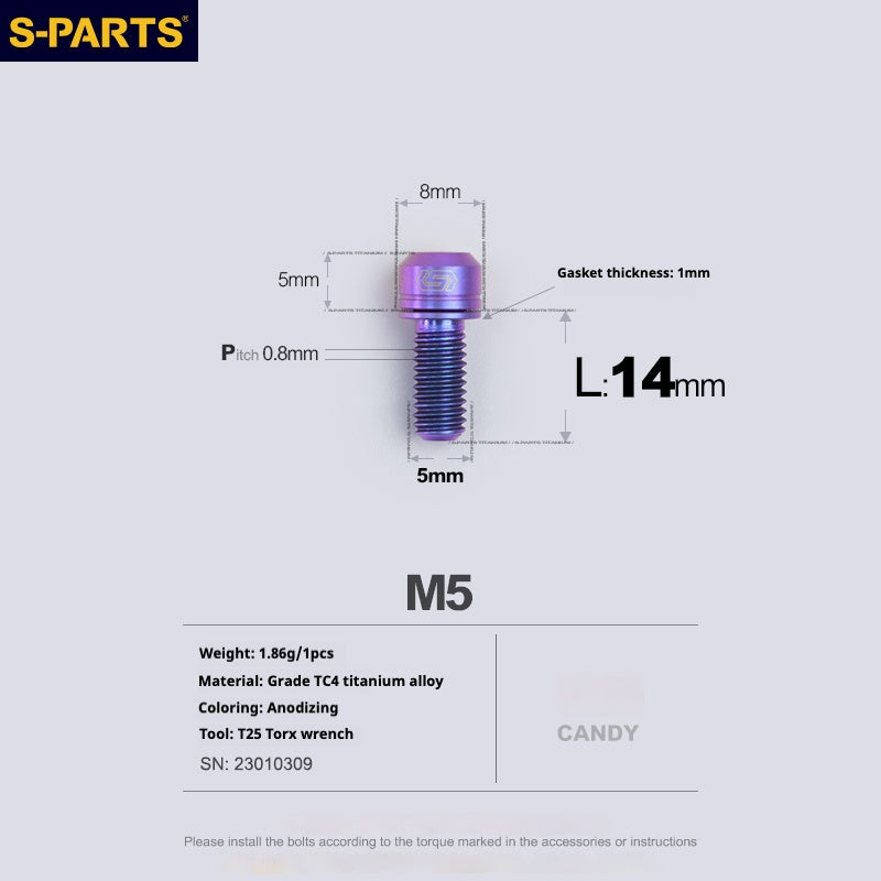 SPARTS A2 Series M5 L10-40mm Titanium Screws