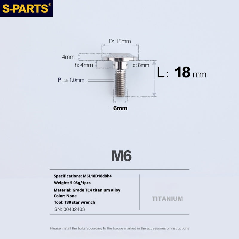 SPARTS A3 Umbrella Head Step Series M6 Titanium Color Titanium Screws Motorcycle Auto